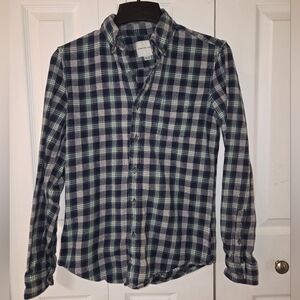 Womens American Eagle Outfitters Navy/ White/Green Plaid Shirt, Sz XS
